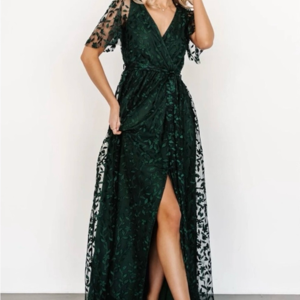 Baltic Born Elegant Green Lace Evening Dress
